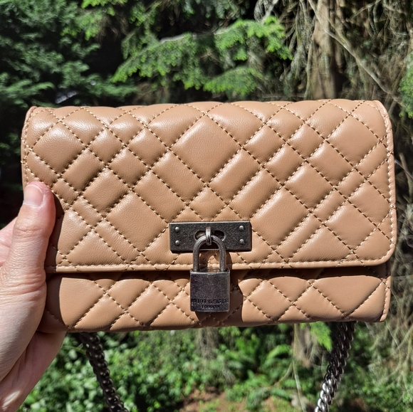 Kurt Geiger Brixton Tan Quilted Leather Wallet on Chain Crossbody Shoulder Bag - Picture 6 of 15